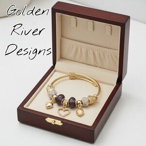 18K Gold Plated Midnight Plum Heart Stainless Steel Bangles